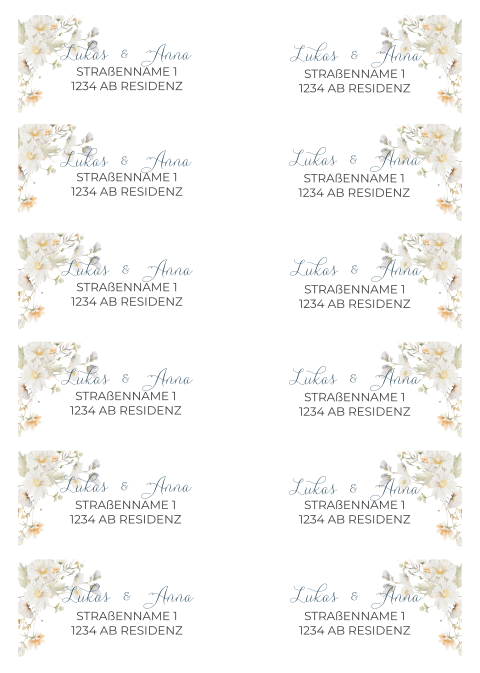 Adressaufkleber mit zarten weißen Aquarellblumen - Serene Garden