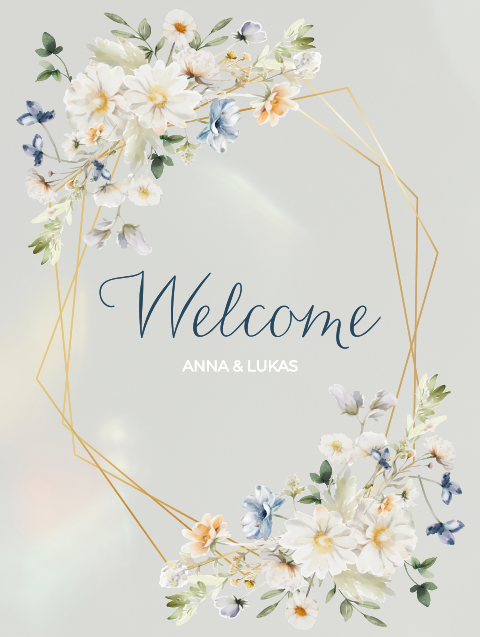 Willkommensschild aus Acryl mit Blumen & Rahmen - Serene Garden