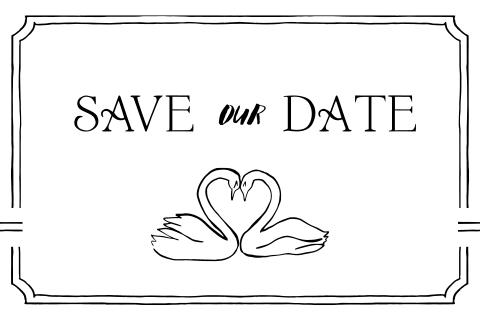 Save-the-Date Karte mit Schwänen und Rahmen - Love Birds