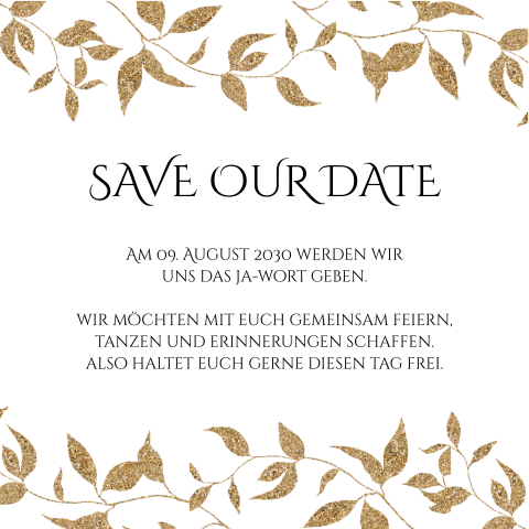 Save-the-Date mit Zweigen im Glitzer-Look - Imperial Wedding