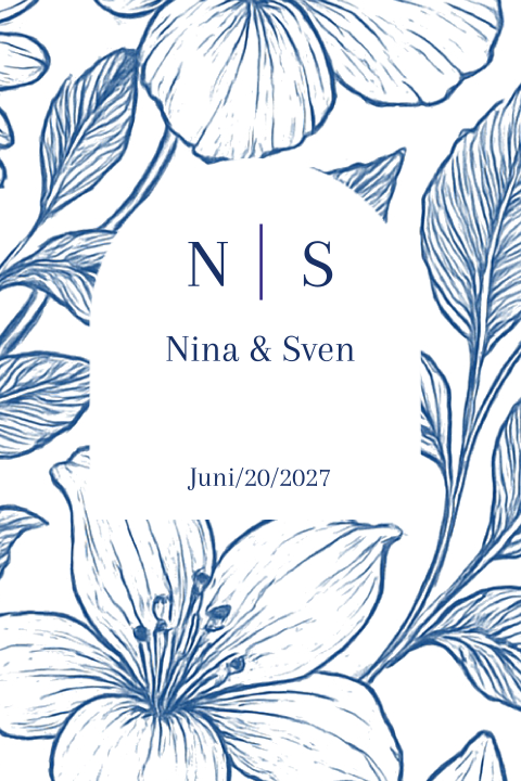 Hochzeitseinladung mit edlen Blumen in blau - Royal Flowers