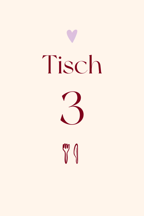 Tischnummern mit bordeauxroten Details - Red Velvet