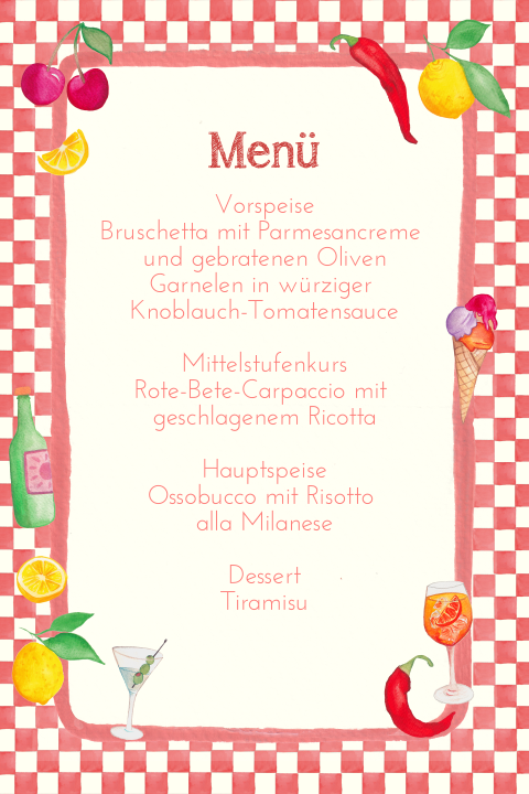 Menükarte mit Schachbrettmuster - Italienischer Sommer 