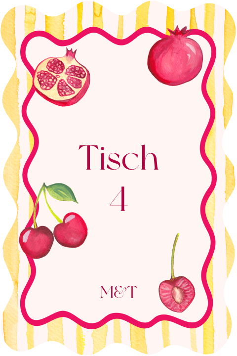 Tischnummern mit Streifen & Kirschen - Fruchtcocktail