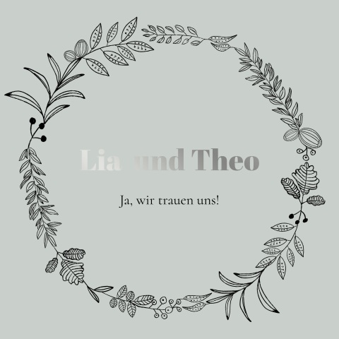 Hochzeitseinladung mit Pflanzen und Silberfolie - Minimal Floral