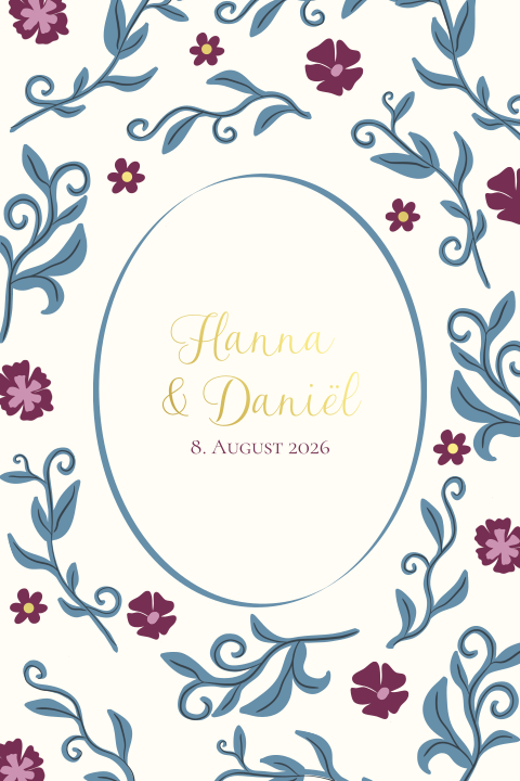 Hochzeiteinladung mit Blumen in blau & lila - Floral Elegance
