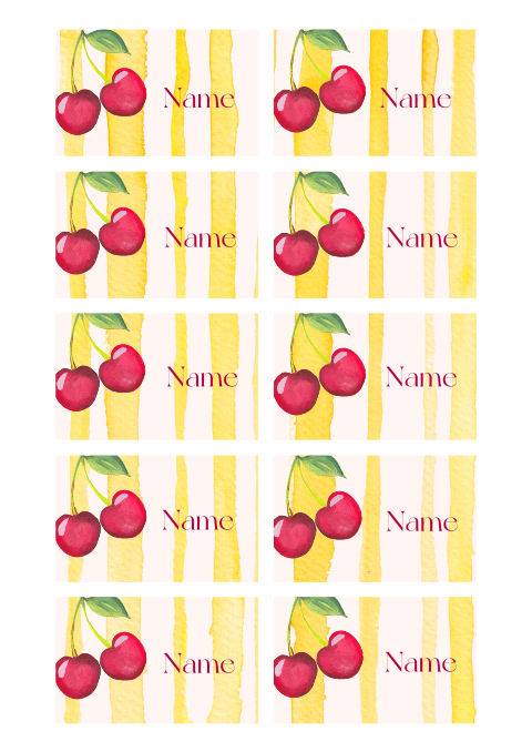 Namenskarten mit Streifen & Kirschen - Fruchtcocktail