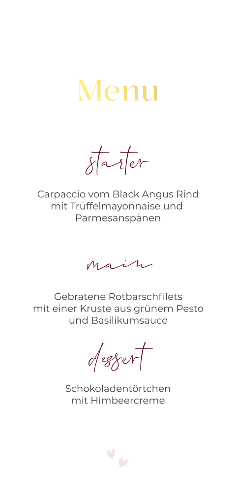 Menükarte in bordeaux mit Goldfolie - Ruby Red