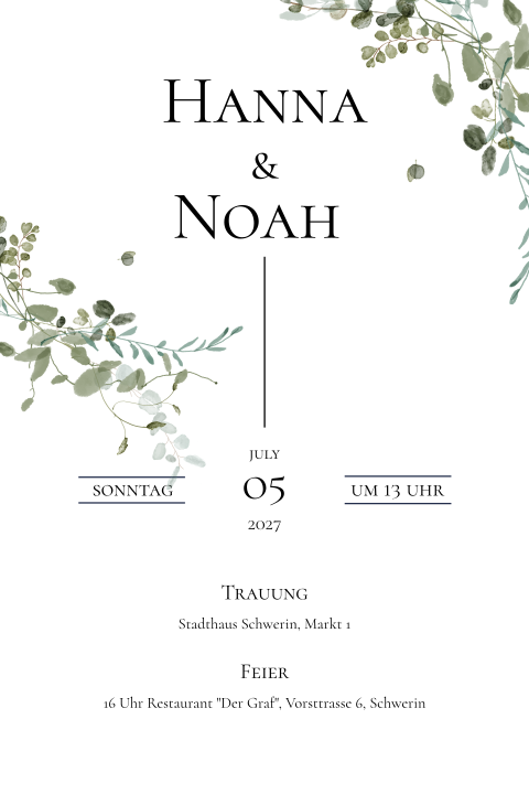 Hochzeitseinladung mit grünen Aquarell-Zweigen - In the Garden 