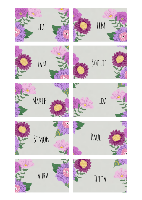 Namenskarten mit lila Blumen - Vivid Flowers