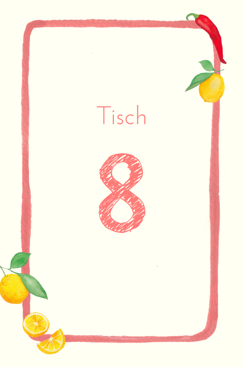 Tischnummern mit Zitronen und Chilis - Italienischer Sommer