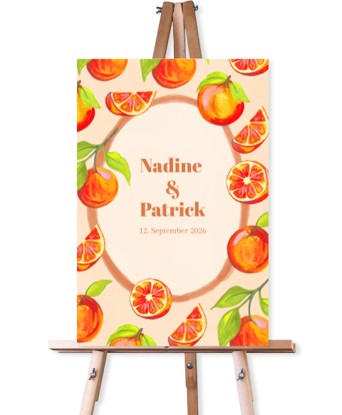 Willkommensschild mit gemalten Orangen - Mediterranean Glow
