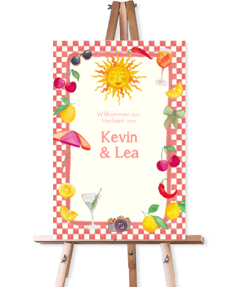 Willkommensschild mit Schachbrettmuster - Italienischer Sommer 