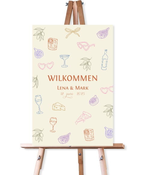 Willkommensschild mit bunten Zeichnungen - Sommer & Genuss