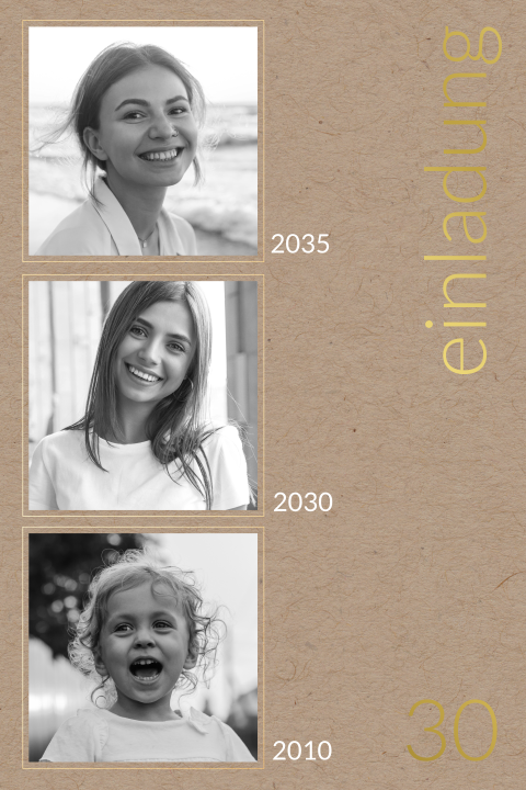 Einladungskarte 30. Geburtstag: Fotostory mit Fotos in Kraft Look