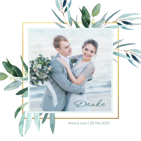 Dankeskarte Hochzeit: Eukalyptusliebe