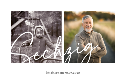 Einladungskarte 60. Geburtstag: Bilderduo 60 mit Fotos in Weiß