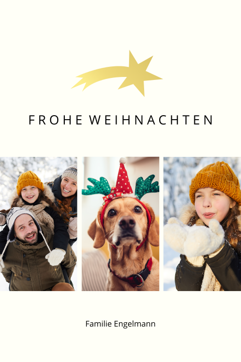 Weihnachtskarte: Sternschnuppe mit Fotos in Creme