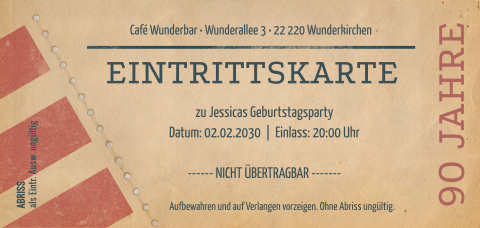 Einladungskarte 90. Geburtstag: Retro Eintrittskarte in Kraft Look