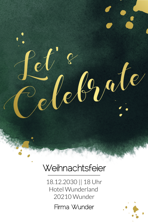 Einladungskarte Weihnachten: Goldene Feier mit Foto in Grün