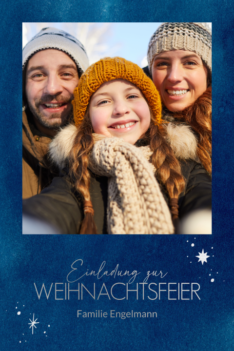 Einladungskarte Weihnachten: Sternenlicht mit Foto in Blau