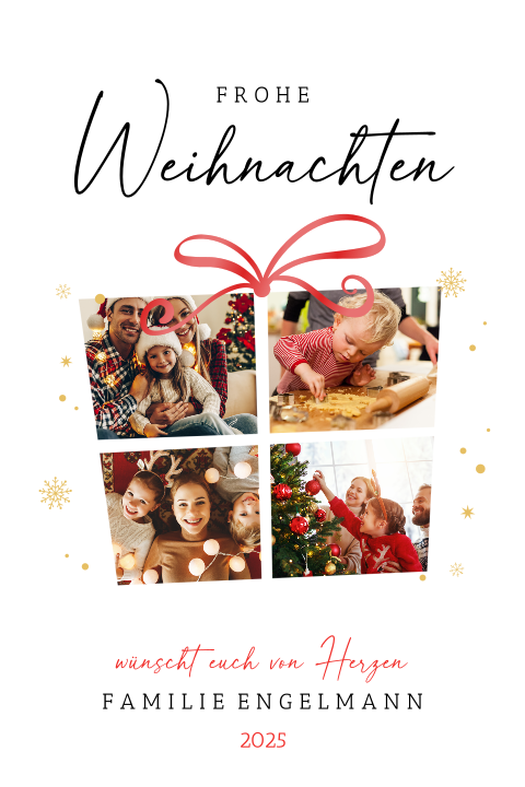 Weihnachtskarte: Weihnachtsgeschenk mit 4 Fotos mit Fotos in Weiß