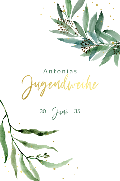 Einladungskarte Jugendweihe: Soft Greenery in Weiß