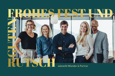 Weihnachtskarte Geschäftskunden: Typo Rahmen mit Foto in Grün