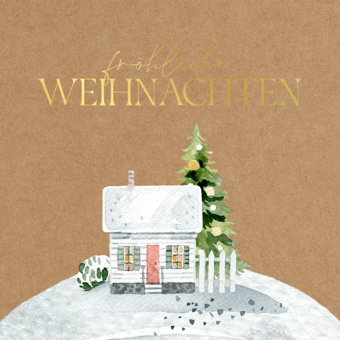 Weihnachtskarte: Haus im Schnee in Kraftlook