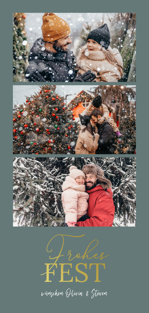 Weihnachtskarte: Goldmomente mit Fotos in Grün