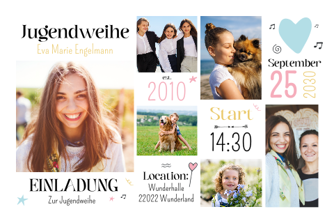 Einladungskarte Jugendweihe: Bildreiche Jugendweihe mit Fotos in Weiß