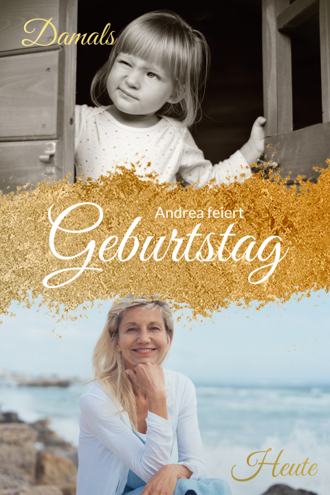 Einladungskarte 60. Geburtstag: Goldrausch mit Fotos in Gold