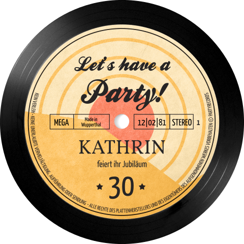 Einladungskarte 30. Geburtstag: Vinyl Record 30 mit Foto in Orange