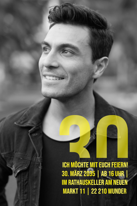 Einladungskarte 30. Geburtstag: Maskierte 30 mit Foto in Gelb