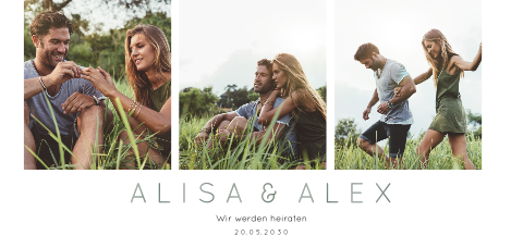 Einladungskarte Hochzeit: Drei Fenster mit Fotos in Weiß