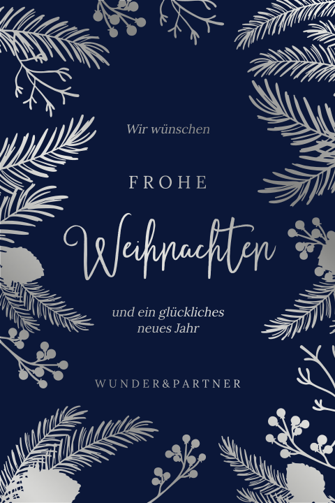 Weihnachtskarte Geschäftskunden: Weihnachtszweige in Blau