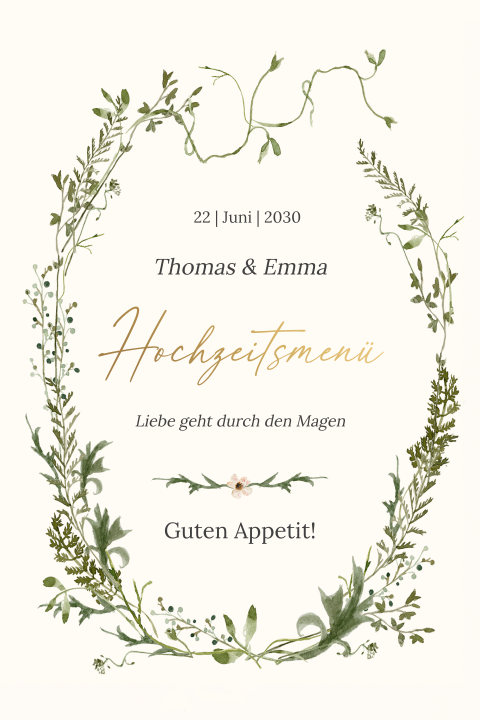 Menükarte Hochzeit: Frühlingserwachen in Creme