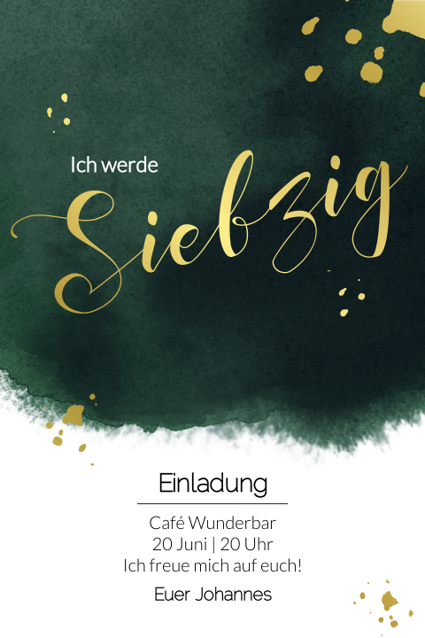 Einladungskarte 70. Geburtstag: Goldene Feier in Grün