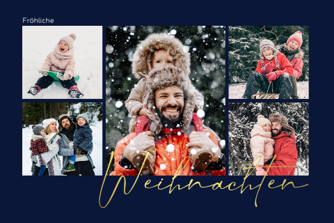 Weihnachtskarte: Weihnachtscollage mit Fotos in Blau