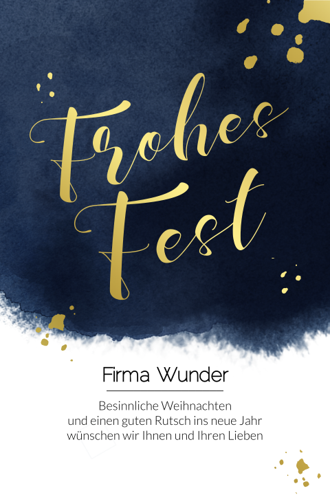 Weihnachtskarte: Goldene Feier blau in Blau