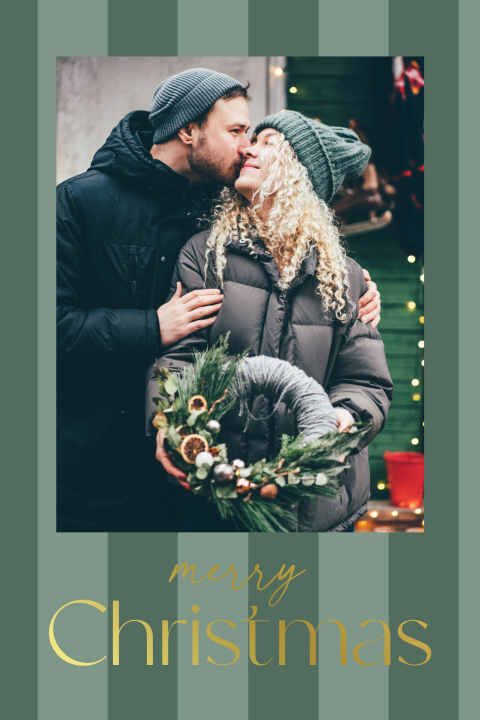 Weihnachtskarte: Stripes mit Foto in Grün