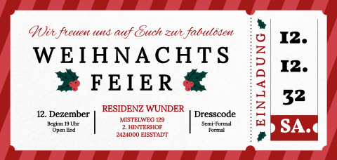 Einladungskarte Weihnachten: Weihnachtsfeier Ticket in Weiß