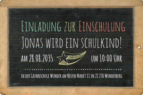Einladungskarte Einschulung: Retro Schreibtafel mit Foto in Schwarz