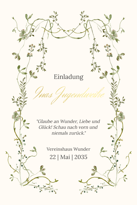 Einladungskarte Jugendweihe: Zartes Grün in Creme