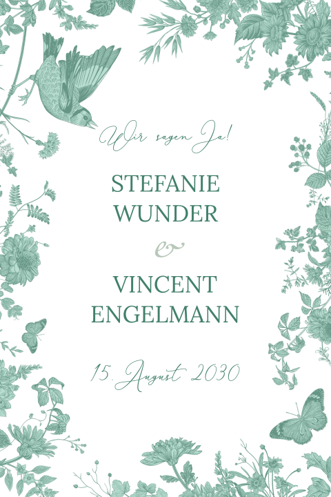 Einladungskarte Hochzeit: Turteltauben mit Foto in Weiß