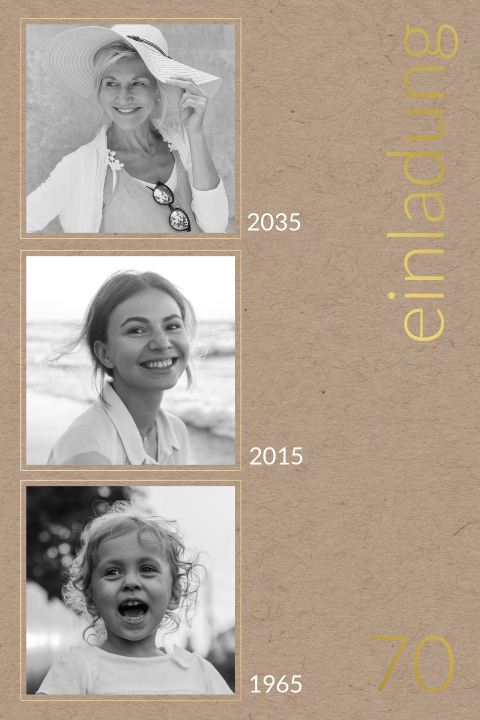 Einladungskarte 70. Geburtstag: Fotostory mit Fotos in Kraft Look