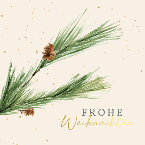 Weihnachtskarte: Tannenzweig mit Foto in Creme