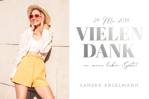 Dankeskarte Jugendweihe: Sonnige Blumen mit Fotos in Weiß