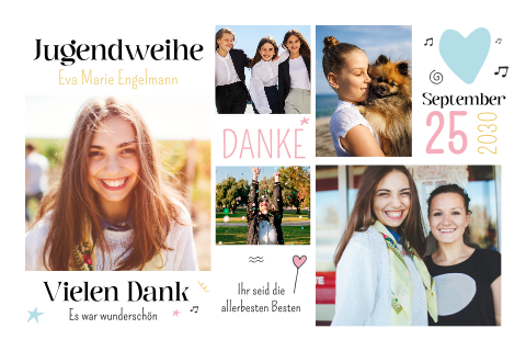 Dankeskarte Jugendweihe: Bildreiche Jugendweihe mit Fotos in Weiß