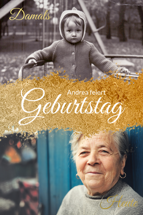 Einladungskarte 80. Geburtstag: Goldrausch mit Fotos in Gold
